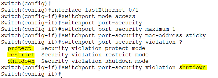 what is switchport port security mac address sticky